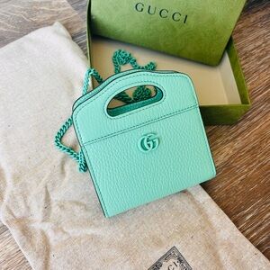 Gucci Mint Green Mini Leather Top-Handle Bag with Chain